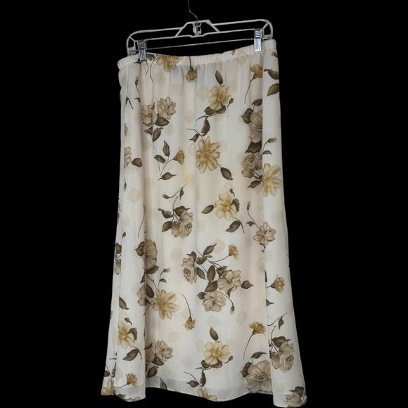 Laura Scott Petite Large Cream Floral Maxi Skirt Lined Elastic Waist - Picture 7 of 12